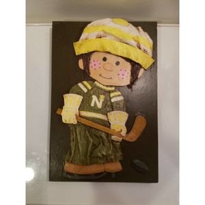 Minnesota North Stars Custom Wall Folk Art 9" x 6", skating girl with puck